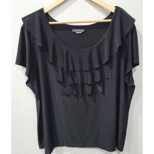 Carol Rose Womens Black Ruffle Short Sleeve Blouse Size 16/18